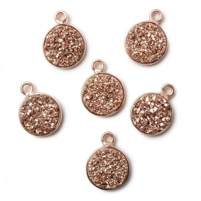 Beadsofcambaycom Necklaces 10mm Rose Gold Bezel Metallic Rose Drusy Coin Pendant 1 piece Beadsofcambaycom Necklaces 10mm Rose Gold Bezel Metallic Rose Drusy Coin Pendant 1 piece