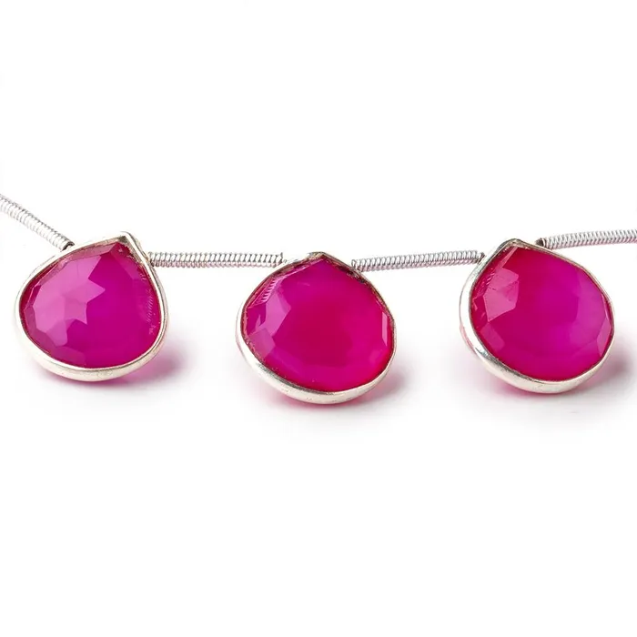 Beadsofcambaycom Necklaces 10mm Silver Bezeled Fuchsia Chalcedony Faceted Heart Beads 7 inch 11 pieces Beadsofcambaycom Necklaces 10mm Silver Bezeled Fuchsia Chalcedony Faceted Heart Beads 7 inch 11 pieces