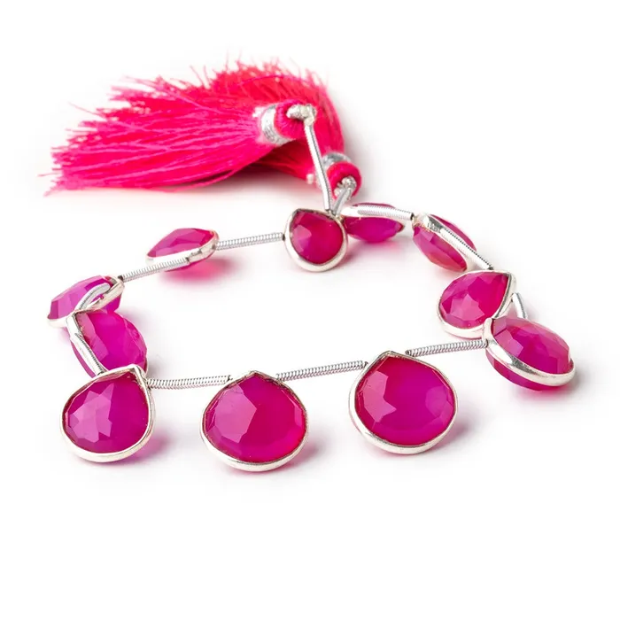 Beadsofcambaycom Necklaces 10mm Silver Bezeled Fuchsia Chalcedony Faceted Heart Beads 7 inch 11 pieces Beadsofcambaycom Necklaces 10mm Silver Bezeled Fuchsia Chalcedony Faceted Heart Beads 7 inch 11 pieces