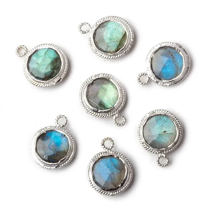 Beadsofcambaycom Necklaces 10mm Sterling Silver Rope Bezel Labradorite Coin Pendant 1 focal bead Beadsofcambaycom Necklaces 10mm Sterling Silver Rope Bezel Labradorite Coin Pendant 1 focal bead