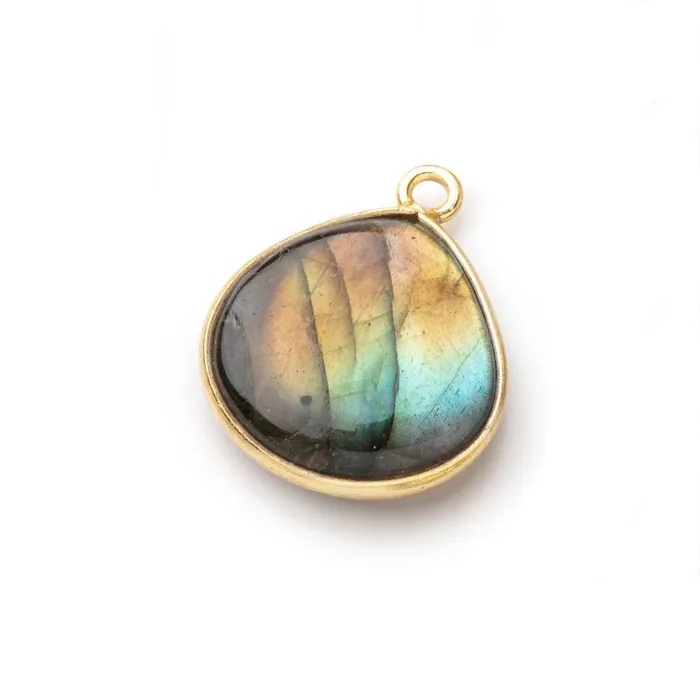 Beadsofcambaycom Necklaces 17mm Vermeil Bezel Labradorite Plain Heart Pendant 1 piece
