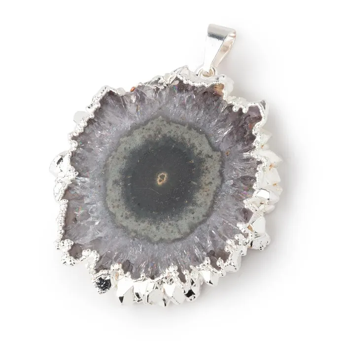 Beadsofcambaycom Necklaces 40x39mm Silver Leafed Amethyst Solar Quartz Slice Pendant 1 focal piece Beadsofcambaycom Necklaces 40x39mm Silver Leafed Amethyst Solar Quartz Slice Pendant 1 focal piece