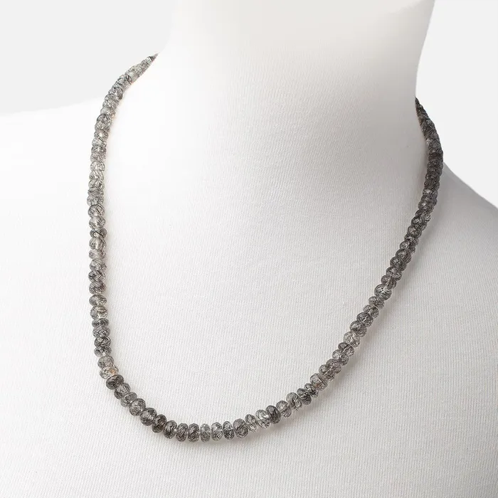 Beadsofcambaycom Necklaces Black Tourmalinated Quartz Faceted Rondelle Necklace AAA Beadsofcambaycom Necklaces Black Tourmalinated Quartz Faceted Rondelle Necklace AAA