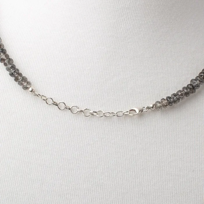 Beadsofcambaycom Necklaces Black Tourmalinated Quartz Faceted Rondelle Necklace AAA Beadsofcambaycom Necklaces Black Tourmalinated Quartz Faceted Rondelle Necklace AAA