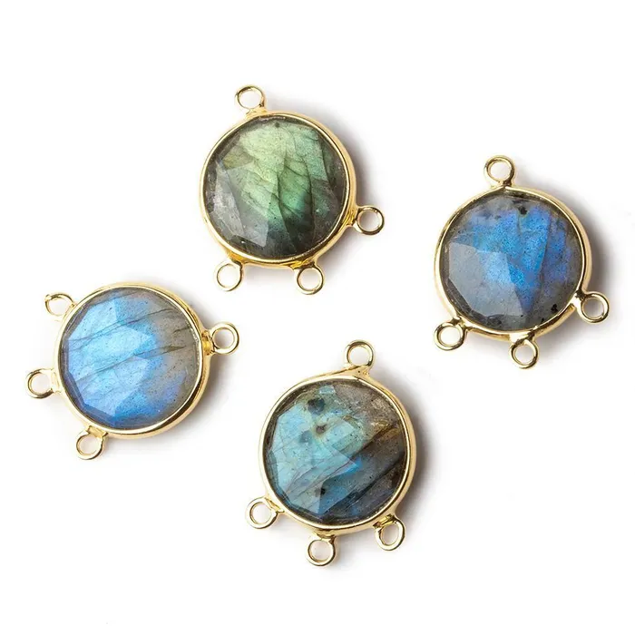 Beadsofcambaycom Rings 14mm Vermeil Bezel Labradorite Faceted Coin 3 ring Connector 1 piece Beadsofcambaycom Rings 14mm Vermeil Bezel Labradorite Faceted Coin 3 ring Connector 1 piece