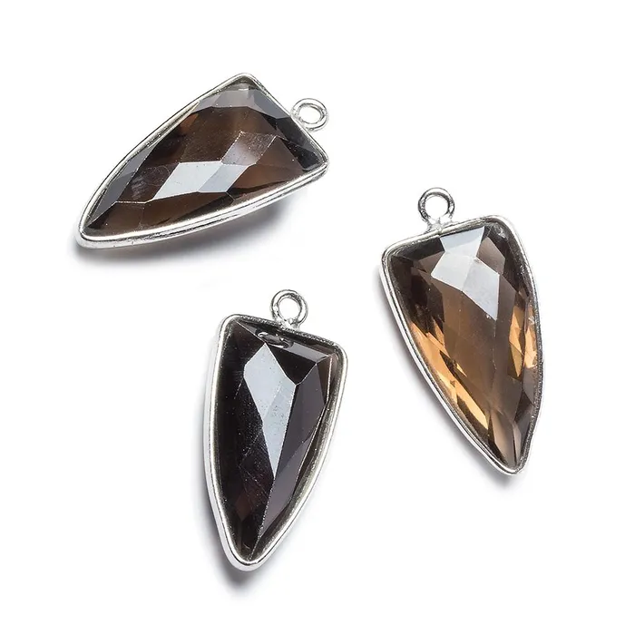 Beadsofcambaycom Rings 21x11mm Silver Bezel Smoky Quartz faceted point 1 focal bead Beadsofcambaycom Rings 21x11mm Silver Bezel Smoky Quartz faceted point 1 focal bead