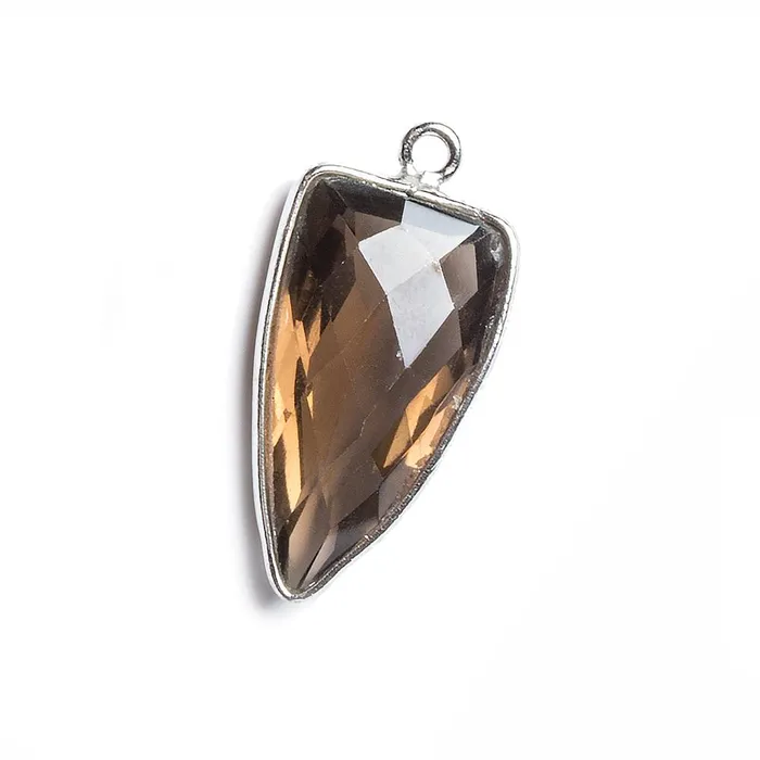 Beadsofcambaycom Rings 21x11mm Silver Bezel Smoky Quartz faceted point 1 focal bead Beadsofcambaycom Rings 21x11mm Silver Bezel Smoky Quartz faceted point 1 focal bead