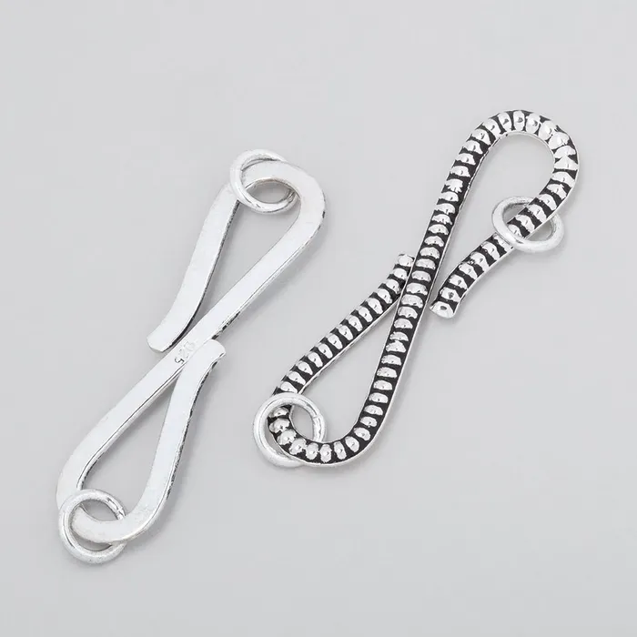 Beadsofcambaycom Rings 36x9mm Antiqued Sterling Silver S Hook Ribbed Design 1 piece Beadsofcambaycom Rings 36x9mm Antiqued Sterling Silver S Hook Ribbed Design 1 piece