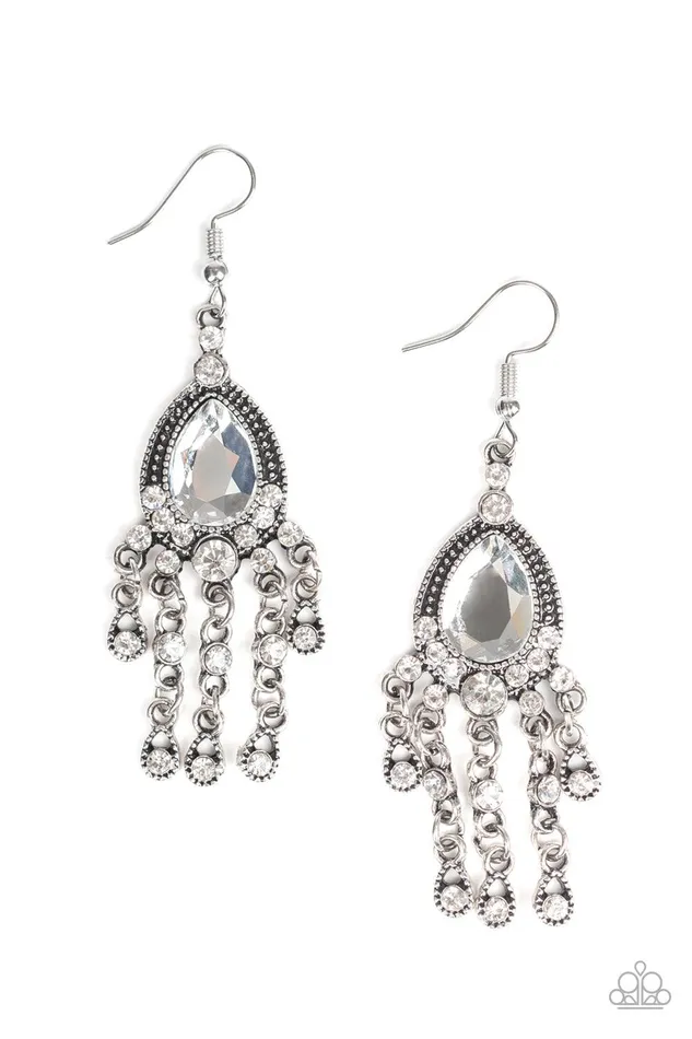 Bling Bliss White Earrings Jewelry by Bretta Paparazzi Accessories Earrings