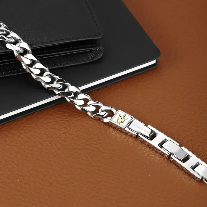 Bracelets Maserati Maserati Iconic Mens Bracelet Stainless Steel with Gold Plating IP YG 22 cm