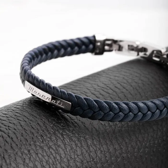 Bracelets Maserati Maserati mens bracelet made of recycled leather and steel in white and blue