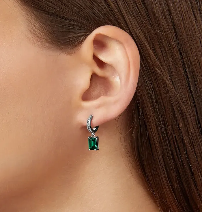 Chiara Ferragni Earrings Womens earrings with rhodium plating and green zircon 19 cm Chiara Ferragni Emerald