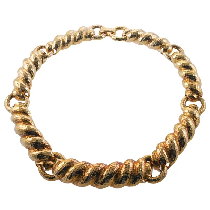 David Webb Necklaces David Webb Hammered Link Gold Necklace