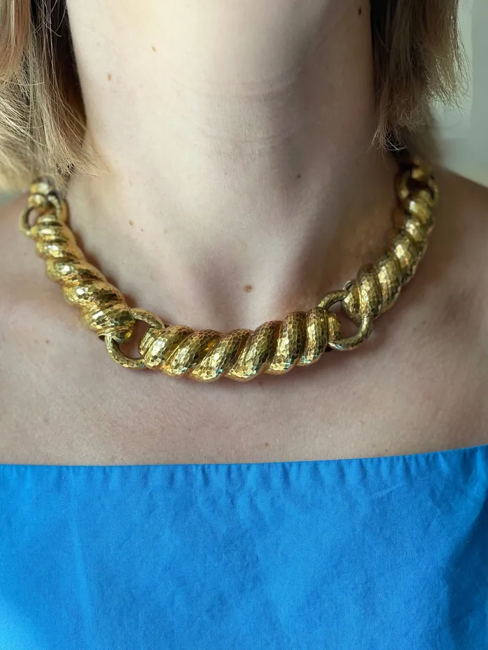 David Webb Necklaces David Webb Hammered Link Gold Necklace