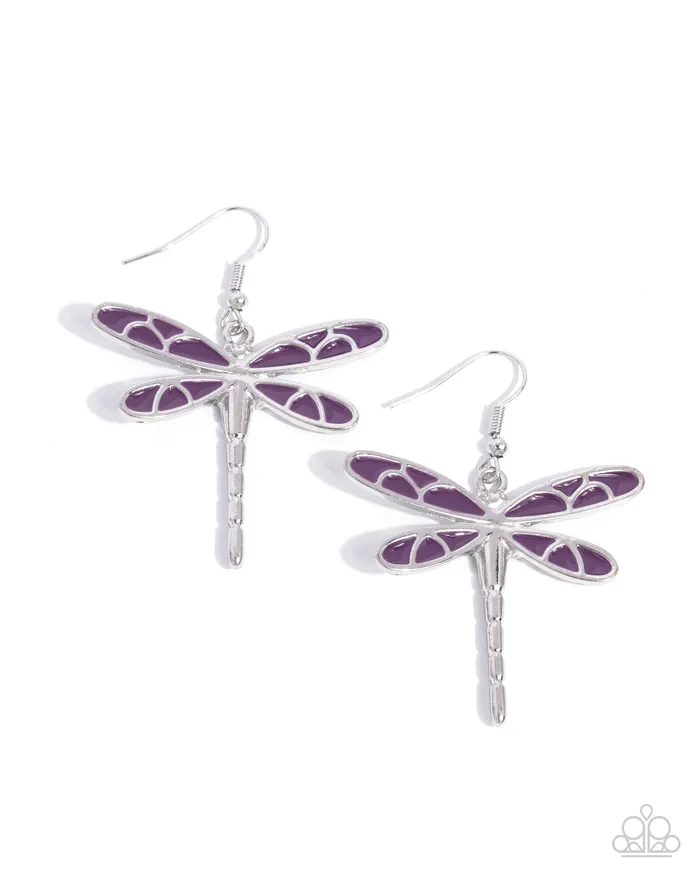 Dragonfly Descent Purple Earrings Jewelry by Bretta Paparazzi Accessories Earrings