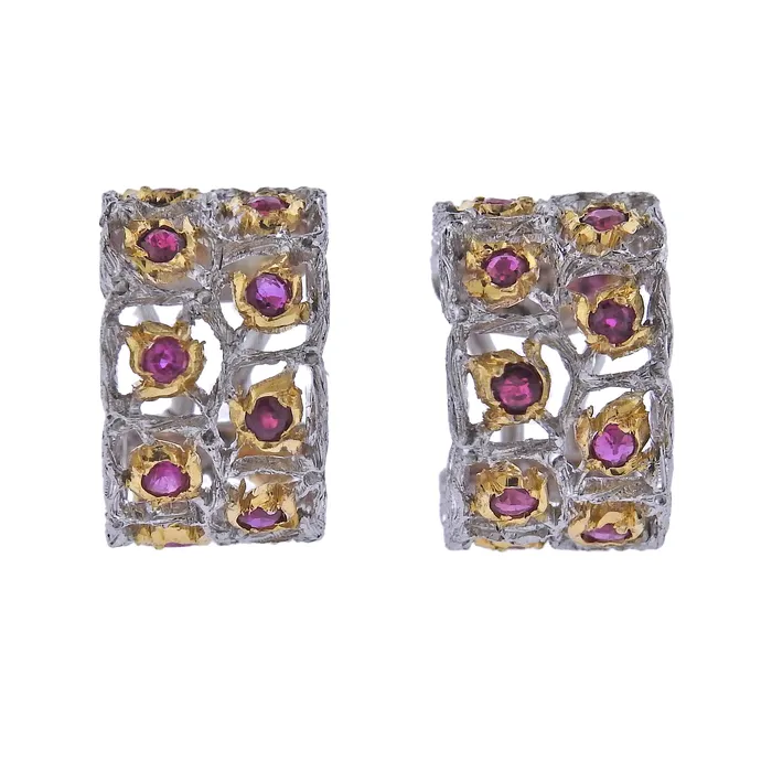 Earrings Buccellati Buccellati Two Color Gold Ruby Wide Hoop Earrings