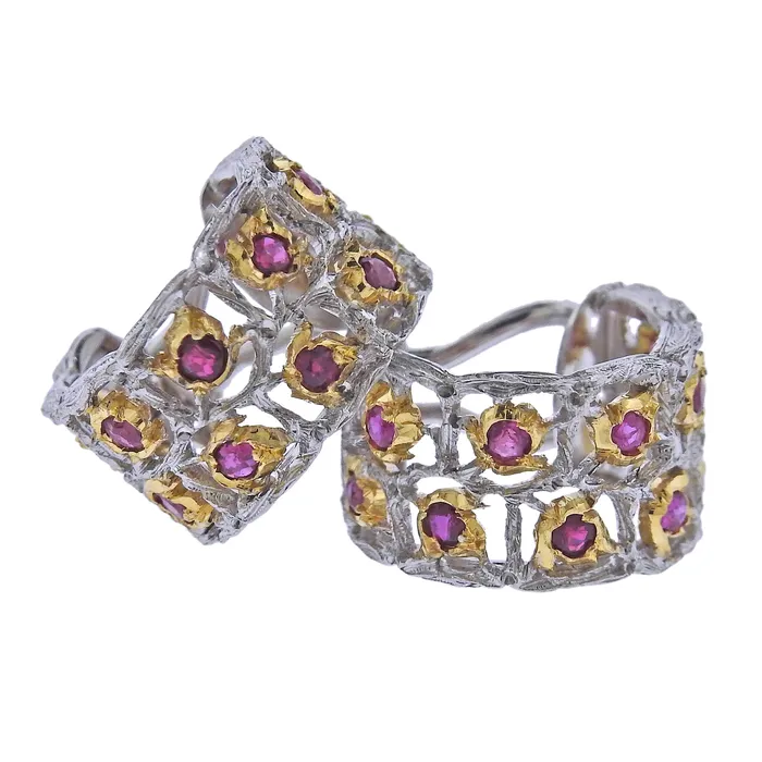 Earrings Buccellati Buccellati Two Color Gold Ruby Wide Hoop Earrings