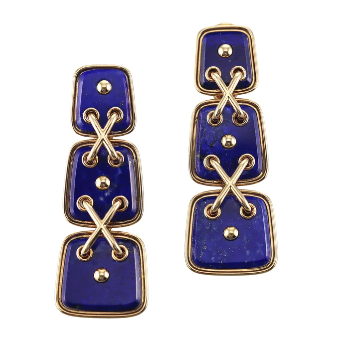 Earrings David Webb David Webb Lapis Gold Cross Stitch Earrings