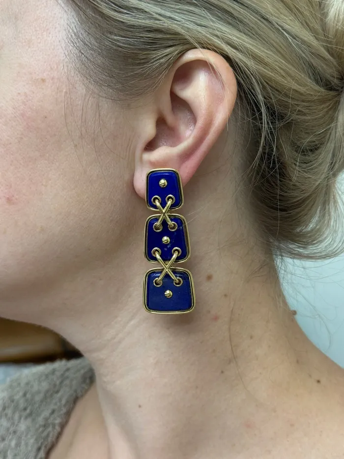 Earrings David Webb David Webb Lapis Gold Cross Stitch Earrings