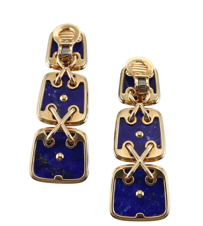Earrings David Webb David Webb Lapis Gold Cross Stitch Earrings