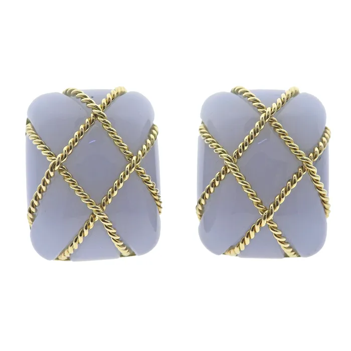 Earrings Seaman Schepps Chalcedony Gold Cage Earrings Seaman Schepps
