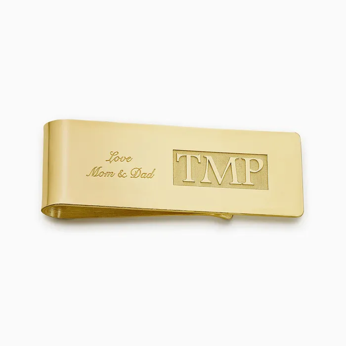 Engravable Classic RaisedLetter Monogram 14k Yellow Gold Money Clip Sandy Steven Engravers PreStyled Sets
