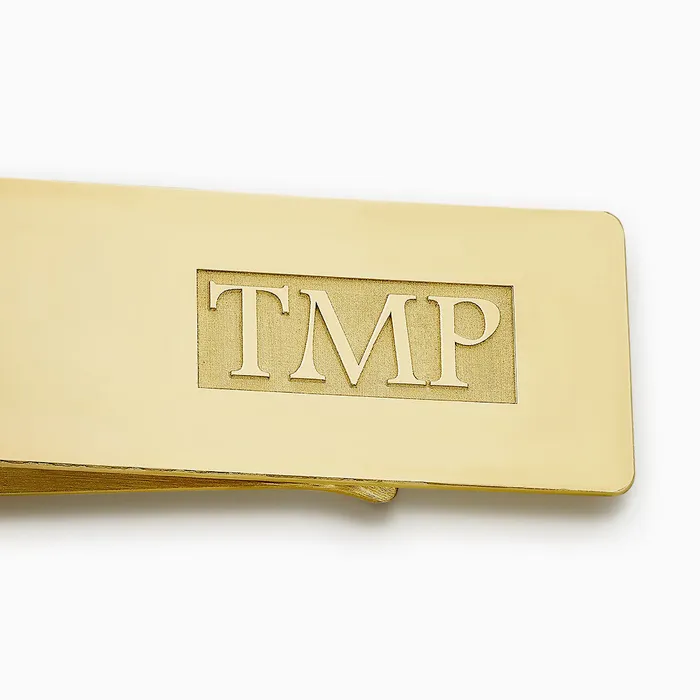 Engravable Classic RaisedLetter Monogram 14k Yellow Gold Money Clip Sandy Steven Engravers PreStyled Sets