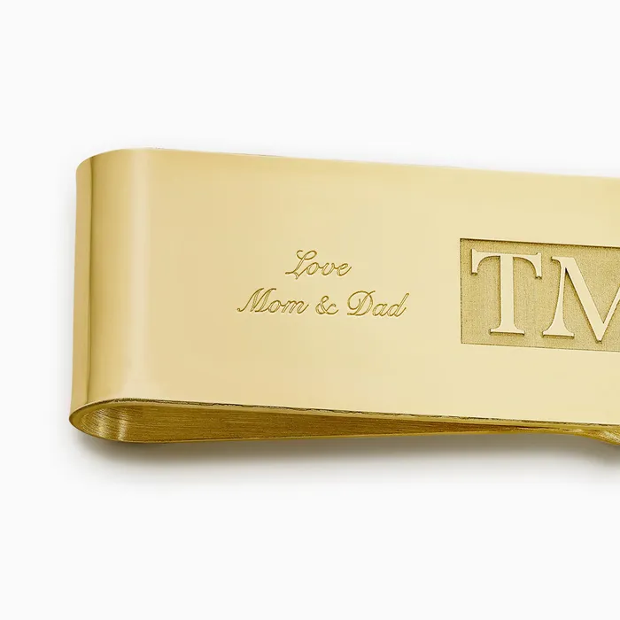 Engravable Classic RaisedLetter Monogram 14k Yellow Gold Money Clip Sandy Steven Engravers PreStyled Sets