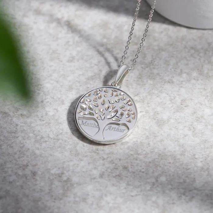 EverWith Necklaces EverWith Engraved Tree of Life Discreet Messaging Handprint or Footprint Memorial Pendant