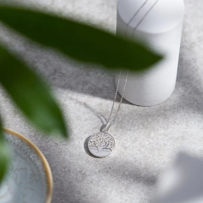 EverWith Necklaces EverWith Engraved Tree of Life Discreet Messaging Handprint or Footprint Memorial Pendant