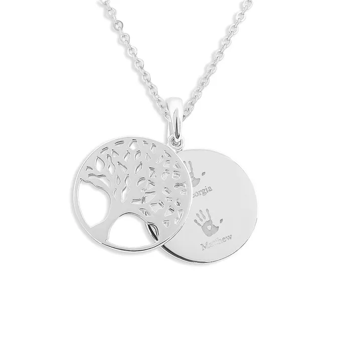 EverWith Necklaces EverWith Engraved Tree of Life Discreet Messaging Handprint or Footprint Memorial Pendant