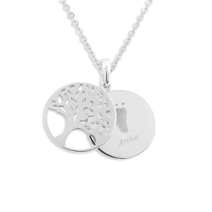 EverWith Necklaces EverWith Engraved Tree of Life Discreet Messaging Handprint or Footprint Memorial Pendant