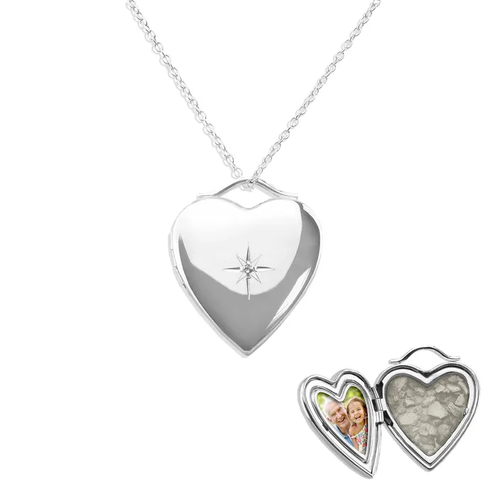 EverWith Rings EverWith Shining Star Heart Shaped Sterling Silver Memorial Ashes Locket EverWith Rings EverWith Shining Star Heart Shaped Sterling Silver Memorial Ashes Locket