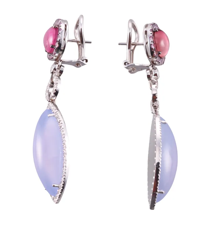 Gianni Lazzaro Earrings Gianni Lazzaro Diamond Chalcedony Tourmaline Pink Sapphire Earrings