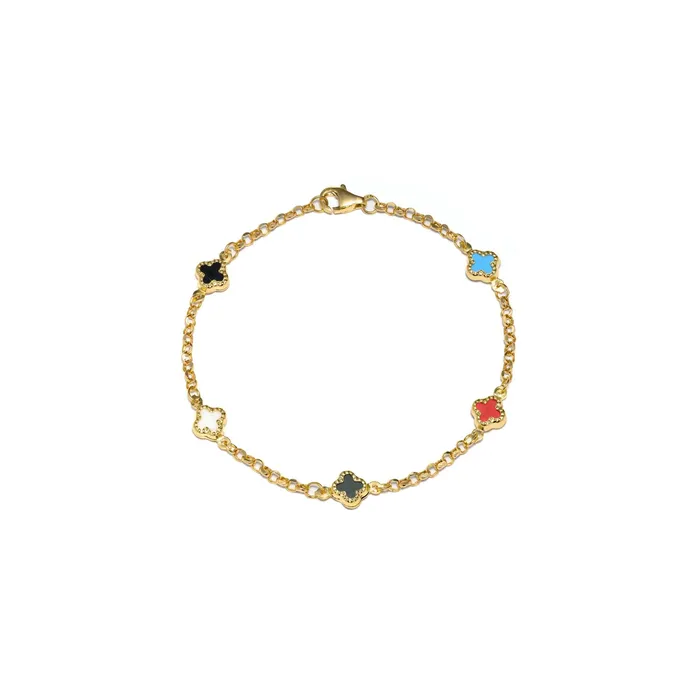 Gold bracelet with clovers and onyx in different colors Senso Gold Shine Senso Gold Bracelets Gold bracelet with clovers and onyx in different colors Senso Gold Shine Senso Gold Bracelets
