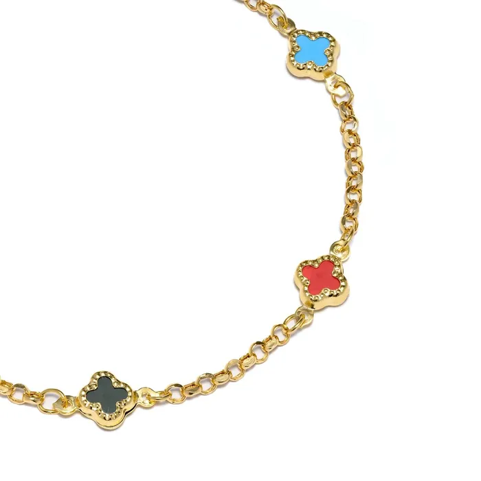 Gold bracelet with clovers and onyx in different colors Senso Gold Shine Senso Gold Bracelets