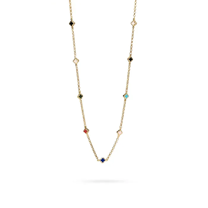 Golden necklace with clovers and onyx in different colors Senso Gold Shine Senso Gold Necklaces Golden necklace with clovers and onyx in different colors Senso Gold Shine Senso Gold Necklaces