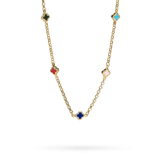 Golden necklace with clovers and onyx in different colors Senso Gold Shine Senso Gold Necklaces