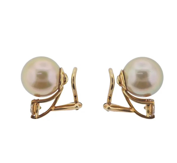 HEB Earrings Champagne Pearl Fancy Diamond Gold Earrings