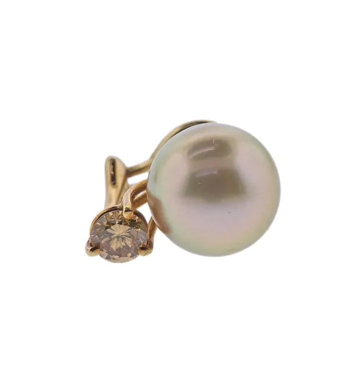 HEB Earrings Champagne Pearl Fancy Diamond Gold Earrings