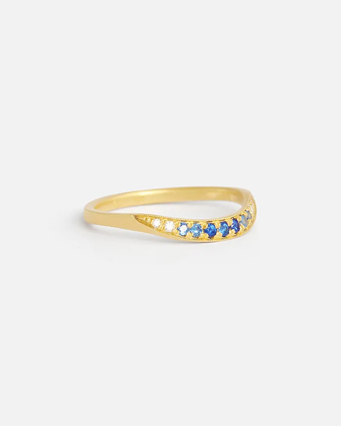 Hiroyo Rings Bright Cut U Band Blue Sapphires