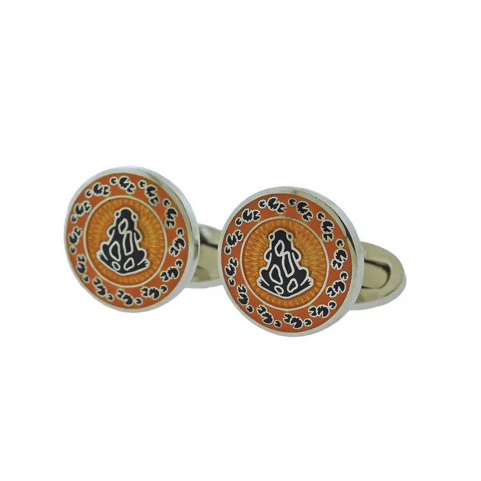 Jan Leslie Orange Navy Blue Enamel Frog Silver Cufflinks Jan Leslie Rings