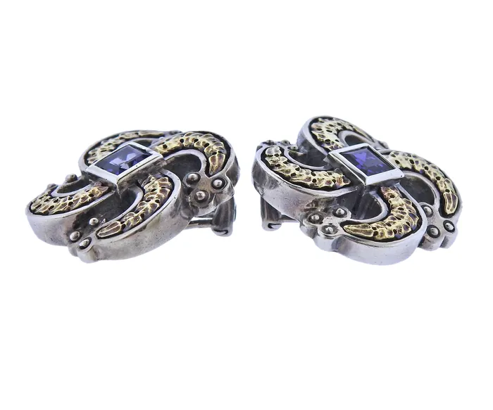 Mitchell Peck Silver Gold Iolite Necklace Bracelet Earrings Brooch Suite Mitchell Peck Earrings