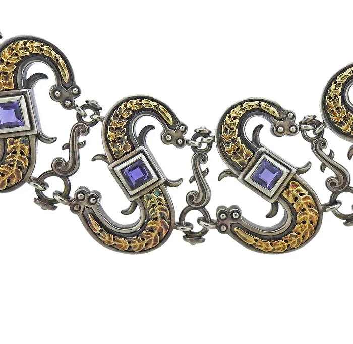 Mitchell Peck Silver Gold Iolite Necklace Bracelet Earrings Brooch Suite Mitchell Peck Earrings