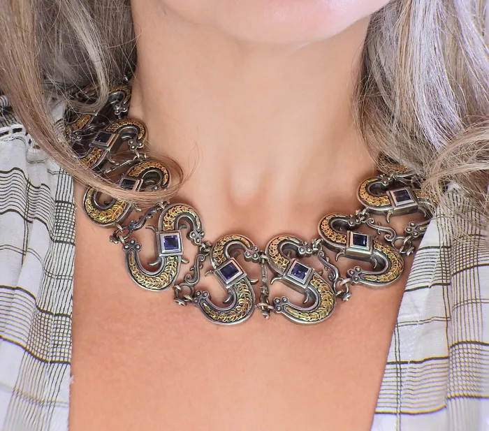 Mitchell Peck Silver Gold Iolite Necklace Bracelet Earrings Brooch Suite Mitchell Peck Earrings