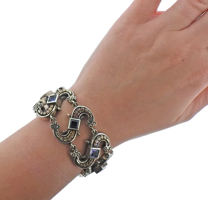 Mitchell Peck Silver Gold Iolite Necklace Bracelet Earrings Brooch Suite Mitchell Peck Earrings