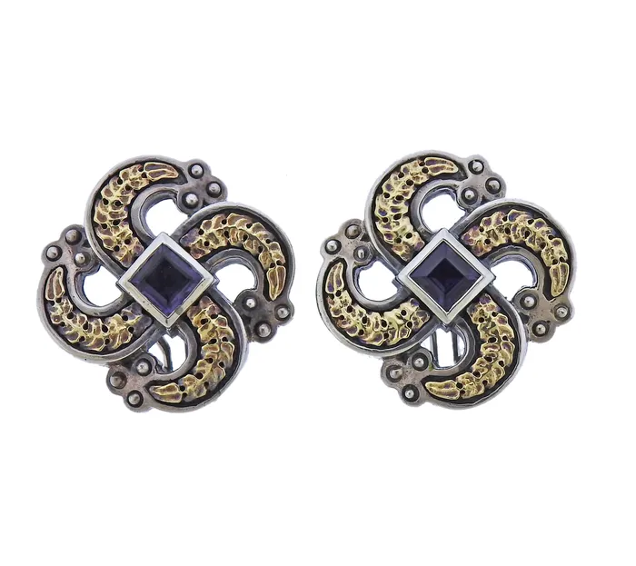 Mitchell Peck Silver Gold Iolite Necklace Bracelet Earrings Brooch Suite Mitchell Peck Earrings