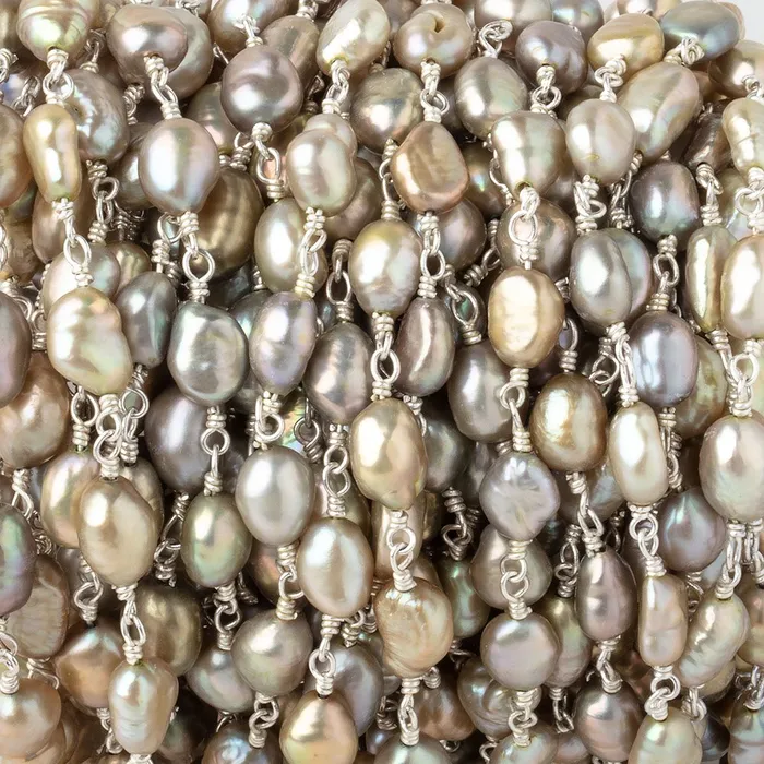 Necklaces 7x5mm Sage Straight Drill Baroque Pearls on Silver Plated Chain Beadsofcambaycom Necklaces 7x5mm Sage Straight Drill Baroque Pearls on Silver Plated Chain Beadsofcambaycom