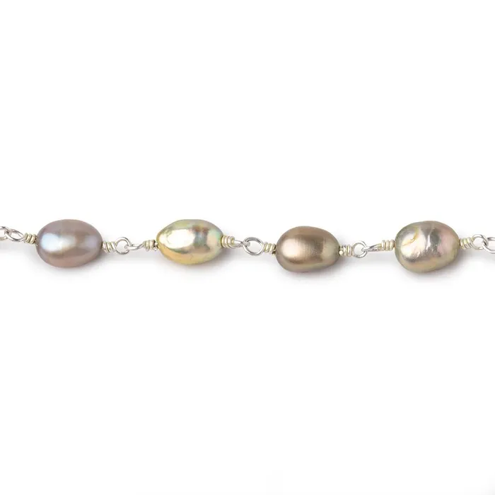 Necklaces 7x5mm Sage Straight Drill Baroque Pearls on Silver Plated Chain Beadsofcambaycom Necklaces 7x5mm Sage Straight Drill Baroque Pearls on Silver Plated Chain Beadsofcambaycom