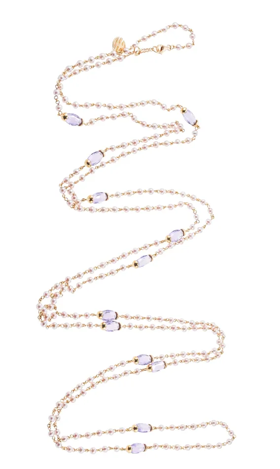 Necklaces Mimi Milano Nagai Pearl Amethyst Gold Long Necklace Mimi Milano